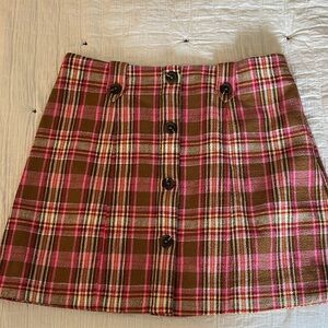 Maeve Anthropologie Pink and Brown Plaid Mini Skirt